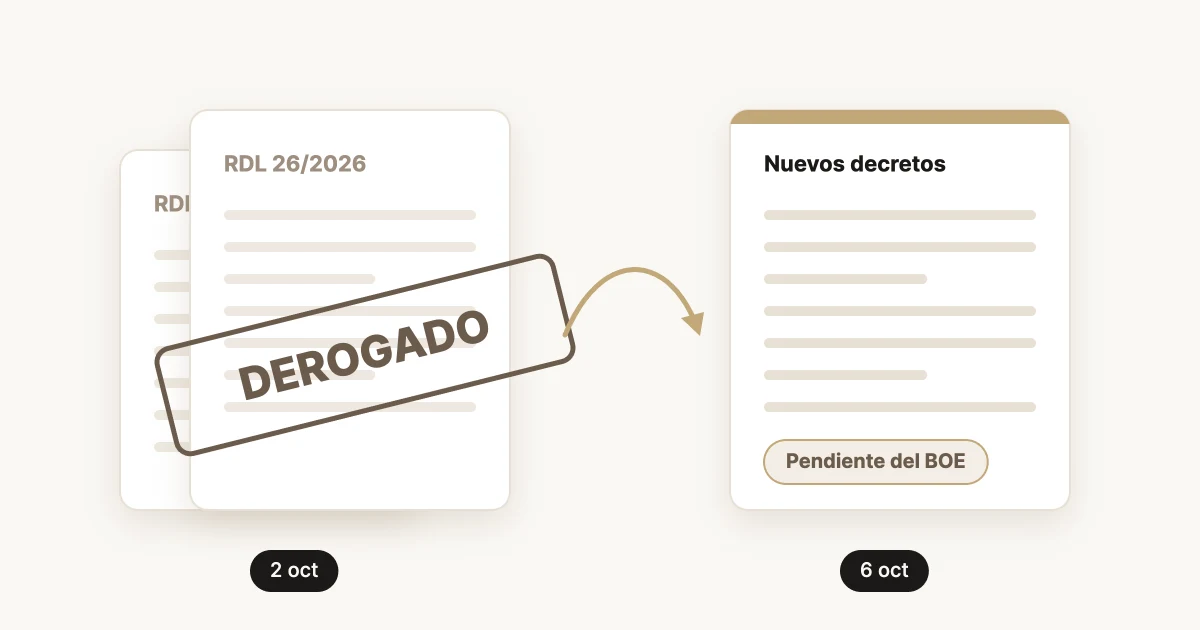 Ilustración: los decretos de vivienda derogados el 2 de octubre y los nuevos RDL 28/2026 y 29/2026 publicados en el BOE el 7 de octubre
